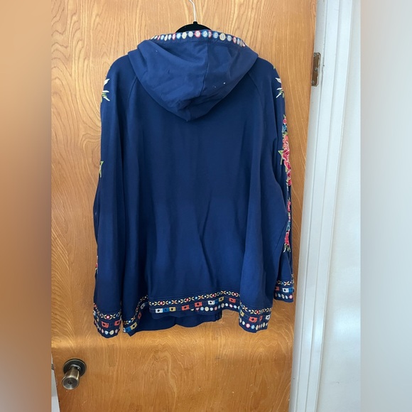 Johnny Was Blue Embroidered full zip Jacket with Nordic-Inspired Design 3X - Picture 7 of 7